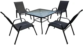 Záhradný set TAVERNO 1 + 4, stôl 80x80 cm, čierny