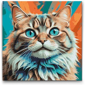 Gario Maľovanie podľa čísel Mačka v odtieňoch tyrkysovej a oranžovej Rozmery: 50 x 50 cm, Rámovanie: S vnútorným rámom