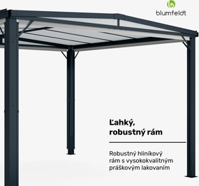 Blumfeldt Pantheon Cortina Solid Sky Pergola 3x3, odolná voči poveternostným vplyvom, s práškovým nástrekom, bočné panely