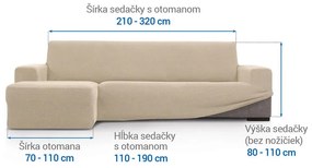Super strečové poťahy HARMONIA smotanová sedačka s otomanom vľavo (š. 210 - 320 cm)