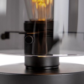Dizajnová stolná lampa čierna s dymovým sklom - Dome