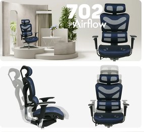 Ergonomická sieťovaná kancelárska stolička MOSH Airflow 702 – modrá