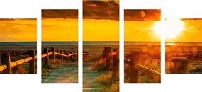 5-dielny obraz nádherný západ slnka