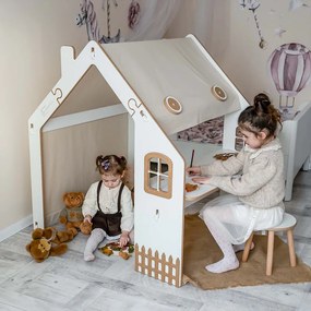 Detský domček so stolíkom a stoličkou - prírodný