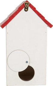 Bielo-červená dekoračná vtáčia búdka s kvetmi Birdhouse - 15*10*22 cm