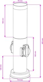 Brilagi - Vonkajšia lampa s 2 zásuvkami SCHUKO NOVA 1xE27/15W/230V 40 cm IP44 chróm