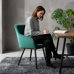 Sada šiestich jedálenských stoličiek FLORENCE zamatové, fľaškovo zelené / čierne nohy (6 ks)