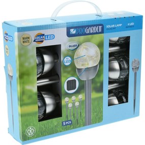 Sada solárnych LED lámp ProGarden 6 x 36 cm, 5 ks, nehrdz. oceľ, sklo