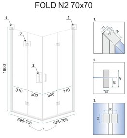 Rea Fold N2, sprchový kút so skladacími dverami 80(dvere) x 80(dvere), 6mm číre sklo, chrómový profil, REA-K9990