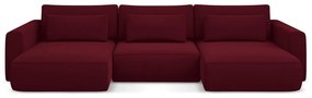 Vínovočervená zamatová rozkladacia/s úložným priestorom rohová pohovka (do tvaru "U") Kapua – Makamii