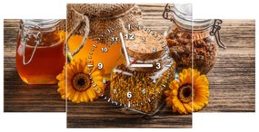 Gario Obraz s hodinami Včelí med - 3 dielny Rozmery: 90 x 70 cm