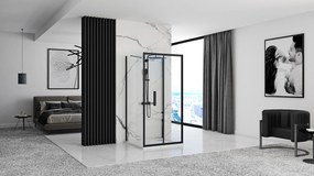 Rea Rapid Fold, 3-stenný sprchovací kút so skladacími dverami 100 (dvere) x 100 (stena) x 195 cm, 6/4mm číre sklo, čierny profil, KPL-09918