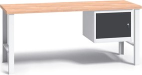 Pracovný stôl do dielne G3 so závesnou skrinkou na náradie, buková škárovka, pevné kovové nohy, 1700 mm, grafit