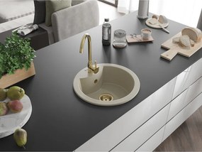 Mexen Diego, granitový drez 488x488x167 mm, 1-komorový, béžová so zlatým sifónom, 6512481000-69-G