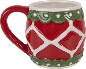 Červeno-zelený vianočný keramický hrnček - 13*10*9 cm / 375 ml
