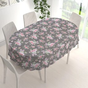 Biante Bavlnený oválny obrus Sandra SA-553 Ružové kvety na sivom 50x100 cm