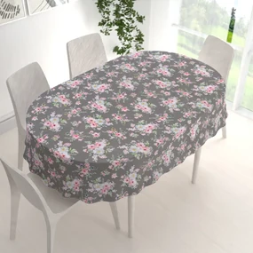 Biante Bavlnený oválny obrus Sandra SA-553 Ružové kvety na sivom 120x140 cm