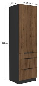 Vysoká kuchynská skriňa Monzesa 60 DKS 210 3S1F (orech okapi + čierna) . Vlastná spoľahlivá doprava až k Vám domov. 1096969