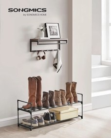 2-poschodový stojan na topánky, kovová polica na uloženie, pre 8–10 párov topánok, 30 x 92 x 34 cm, čierna