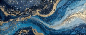 Obraz - Modrozlatý abstraktný mramor (120x50 cm)