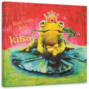 Obraz na plátně Nápis Frog Flower Kiss - 60x60 cm