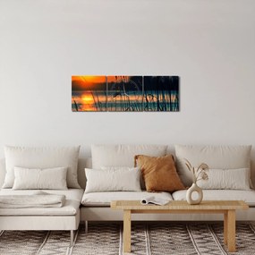 Obraz - Západ slnka nad jazerom (s hodinami) (90x30 cm)
