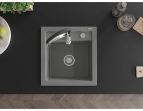 Mexen Vito, 1-komorový granitový drez 490x520x210 mm a drezová batéria Aster, šedá, 6503-71-73450-07