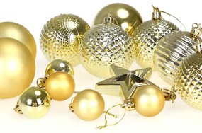 Sada vianočných závesných dekorácií ESTRELLA zlatá (66 ks)