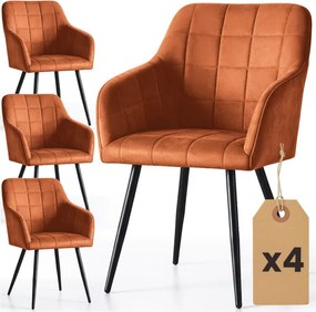 Sada štyroch jedálenských stoličiek LUXANO zamatové, medené / čierne nohy (4 ks)