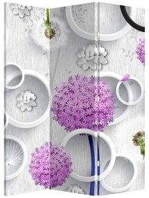 Paraván - 3D abstrakcie s kruhmi a kvetinami (126x170 cm)