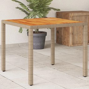 Záhradný stôl béžový 90x90x75 cm polyratan a akáciový masív 368124