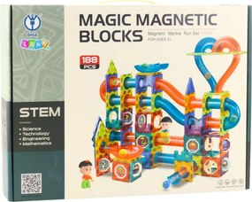LEAN Toys Sada magnetických blokov guľôčková dráha šmykľavka farebná 188 ks