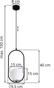 Závesné svietidlo Florence, 1x biele sklenené tienidlo, b/ch, U