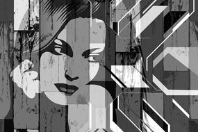 Samolepiaca tapeta čiernobiela krása ženy v pop art štýle