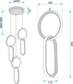 Toolight Toolight, závesné LED svietidlo, 60W, 4000K, 4200lm, G077-3CPR, zlatá, OSW-08651