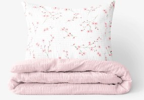 Goldea krepové posteľné obliečky duo - kvitnúce sakury s púdrovo ružovou 140 x 220 a 70 x 90 cm