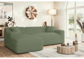 Zelená menčestrová rohová pohovka (ľavý roh/s leňoškou) Martin – Ropez