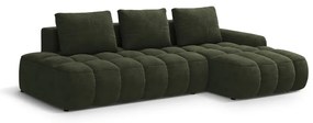 Zelená zamatová rozkladacia/s úložným priestorom rohová pohovka (pravý roh/s leňoškou) Linz – Cosmopolitan Design