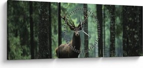 Obraz - Jeleň v hlbokom lese (s hodinami) (90x30 cm)