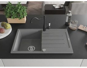 Mexen Bruno, granitový drez 795x495x200 mm, 1-komorový a drezová batéria Carla, šedá, 6513-71-670700-70
