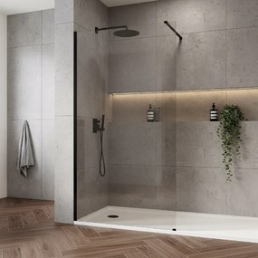 Bezrámová sprchová zástena REA FLEXI BLACK 70 cm, čierna/transparent - bez vaničky