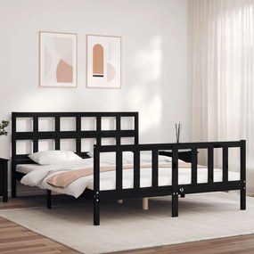 Posteľný rám s čelom čierny 5FT King Size masívne drevo 3193020