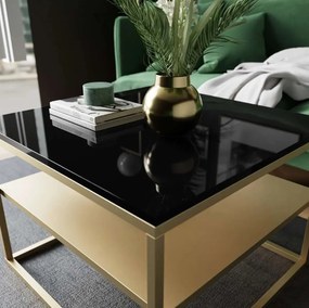 KONFERENČNÝ STOLÍK BELLA IV ČIERNY VYSOKÝ LESK + ZLATÝ PODSTAVEC