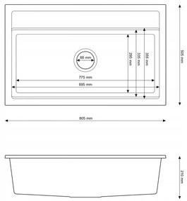 Gamma Advance, 1-komorový granitový drez 805x505x210 mm, čierna, GMA-ZLE000120