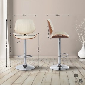 Barová stolička Clawson - koženka, chróm rám - orech/krém