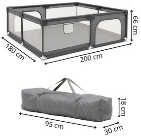 Detská ohrádka – zatvorená, 200 × 180 × 66 cm, skladacia, sivá Springos HA7529