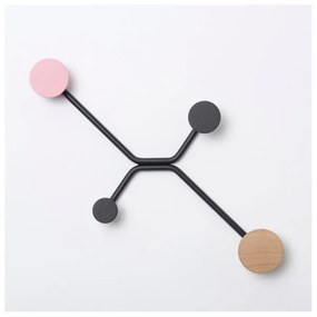 Čierny nástenný vešiak s ružovým detailom Gazzda Hook