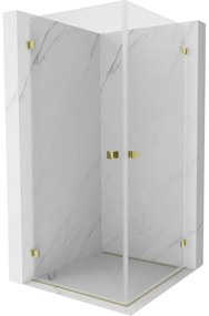 Mexen Lunar-B Duo, výklopný sprchový kút 70 x 70 cm, 8mm číre sklo, zlatý profil, 832-070L-070P-50-00