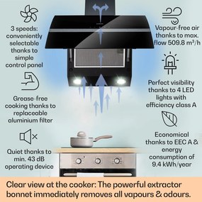 Klarstein Clara 60, digestor, 509 m³/h, dotykový displej, ambientné podsvietenie