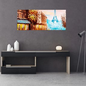 Obraz - Daždivého počasia a Eiffelovej veže (120x50 cm)